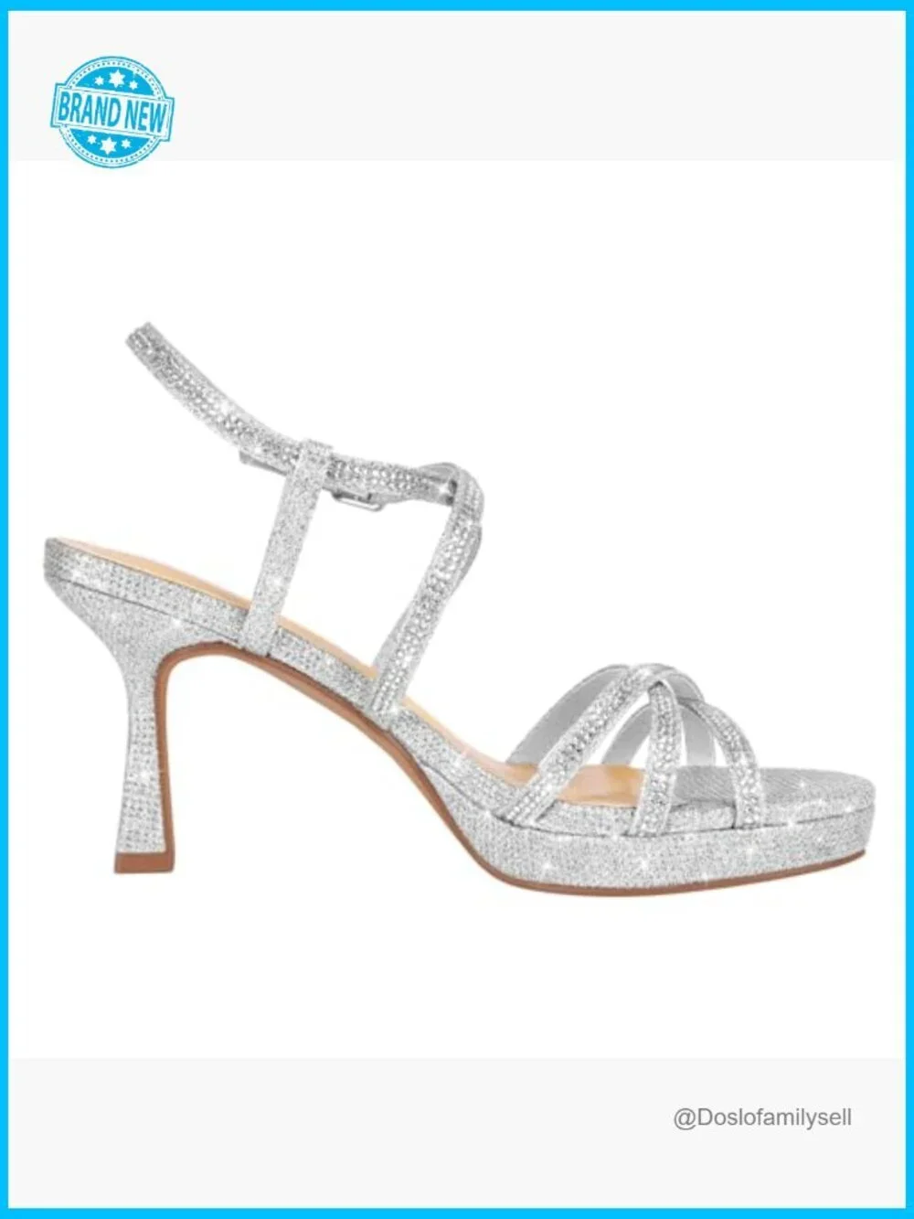 Block Heel Platform Sandals Sparkly Rhinestone Strappy Open Toe Wedding Party